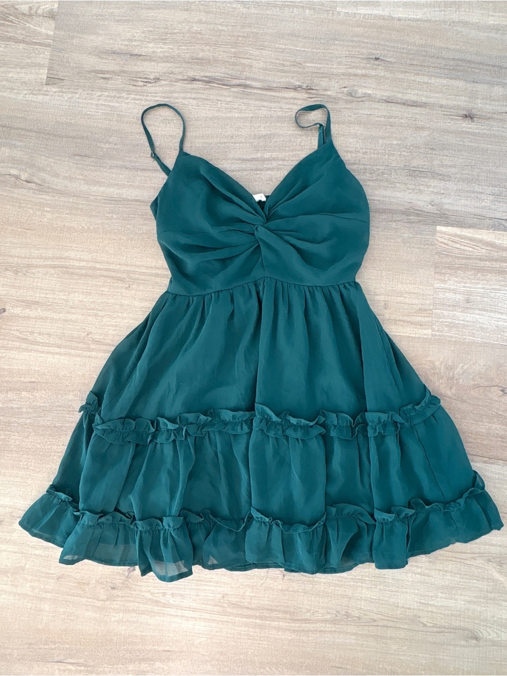 Teal Spaghetti-Strap Ruffle Dress